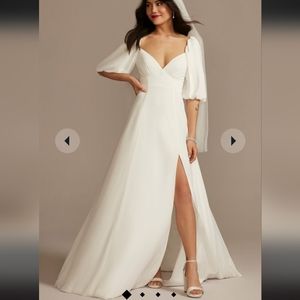 DB Studio size 14 a-line wedding dress, 7.5 shoes, Oleg Cassini sash/belt